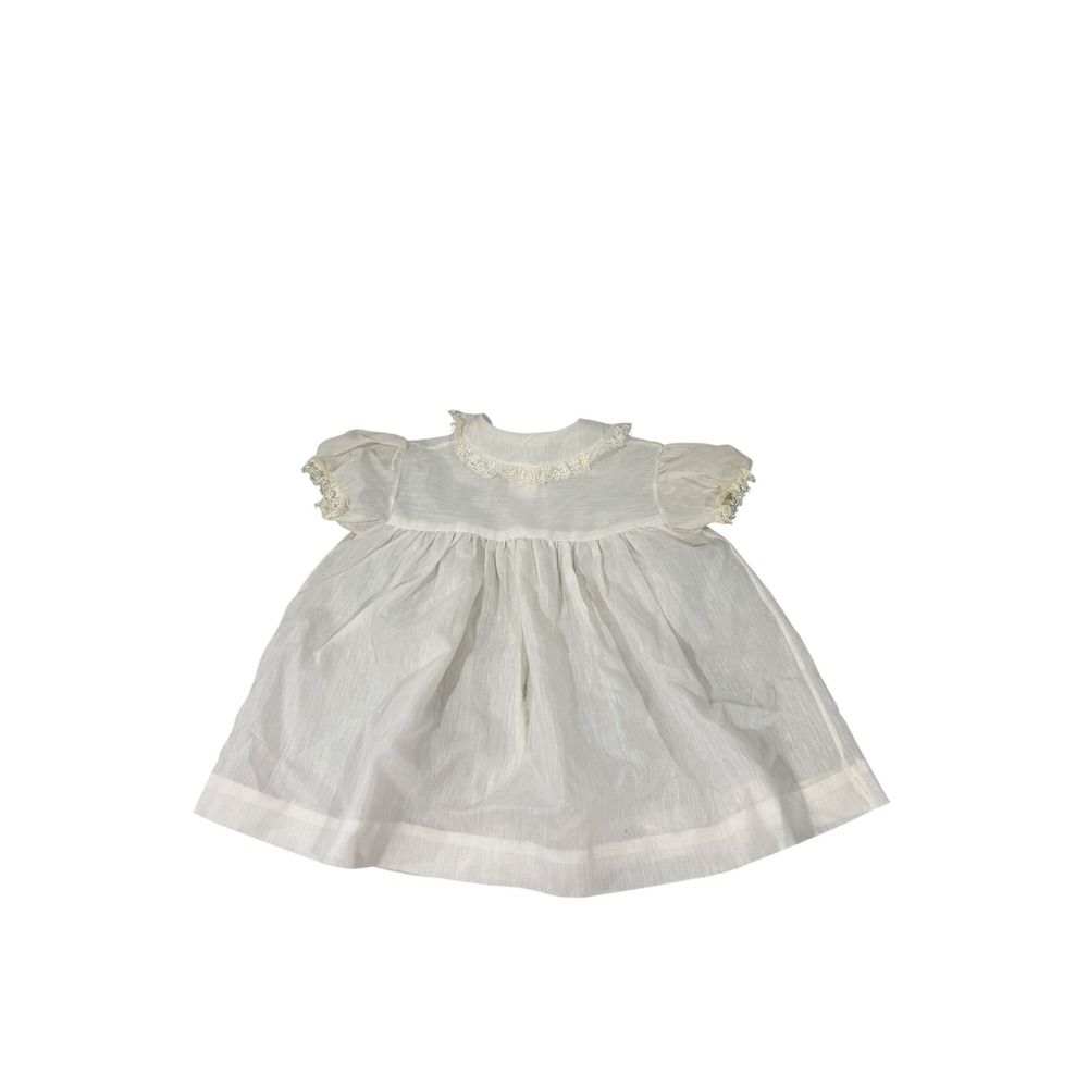 Vintage Sheer White Lace Baby Dress Peter Pan Collar Puffed Sleeve Special Event